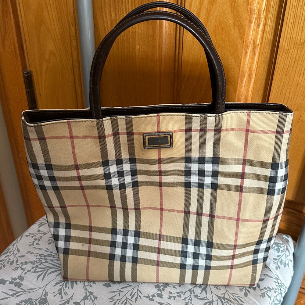 Burberry Beige and Black Plaid Tote